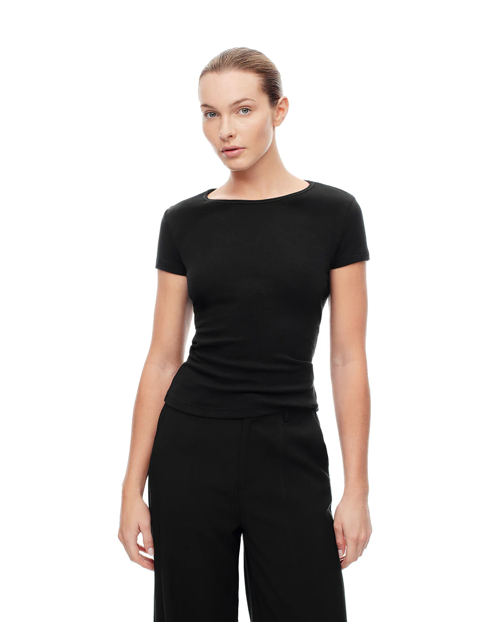 Camiseta slim algodón negra mujer - Image 3