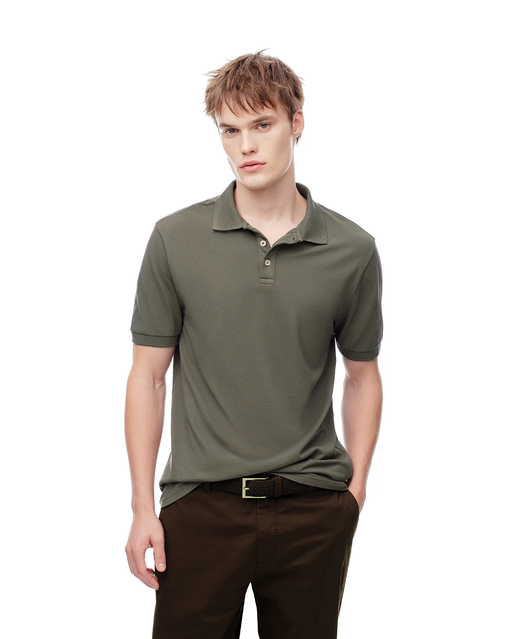 Polo slim algodón verde hombre