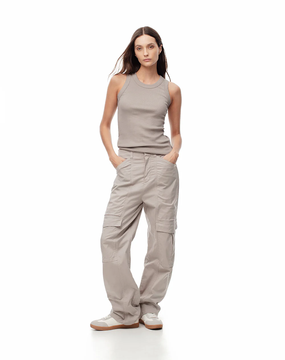 Camiseta esqueleto slim rib algodón taupe mujer - Image 3