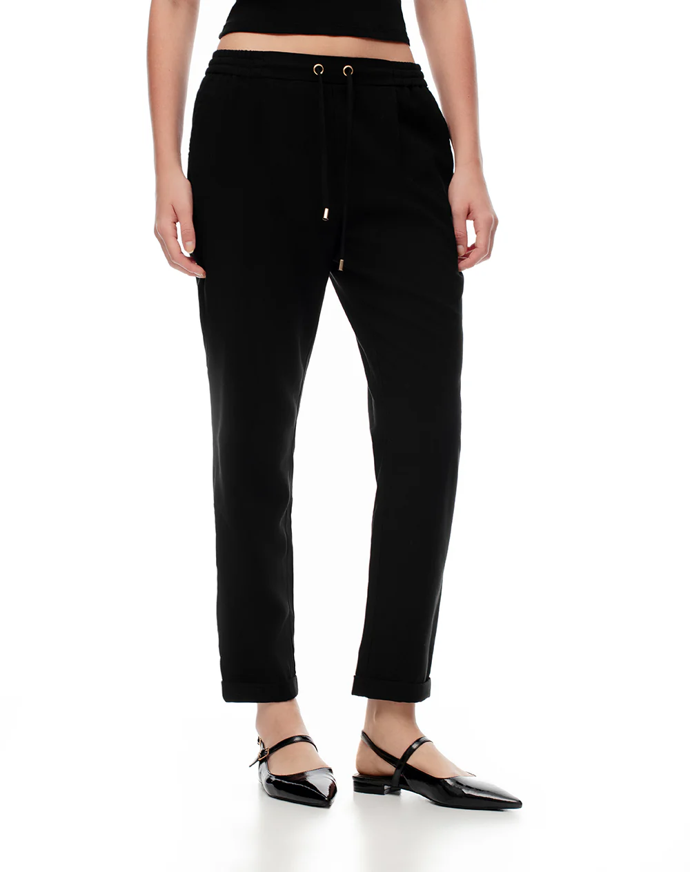 Pantalón recto tiro alto negro mujer - Image 2