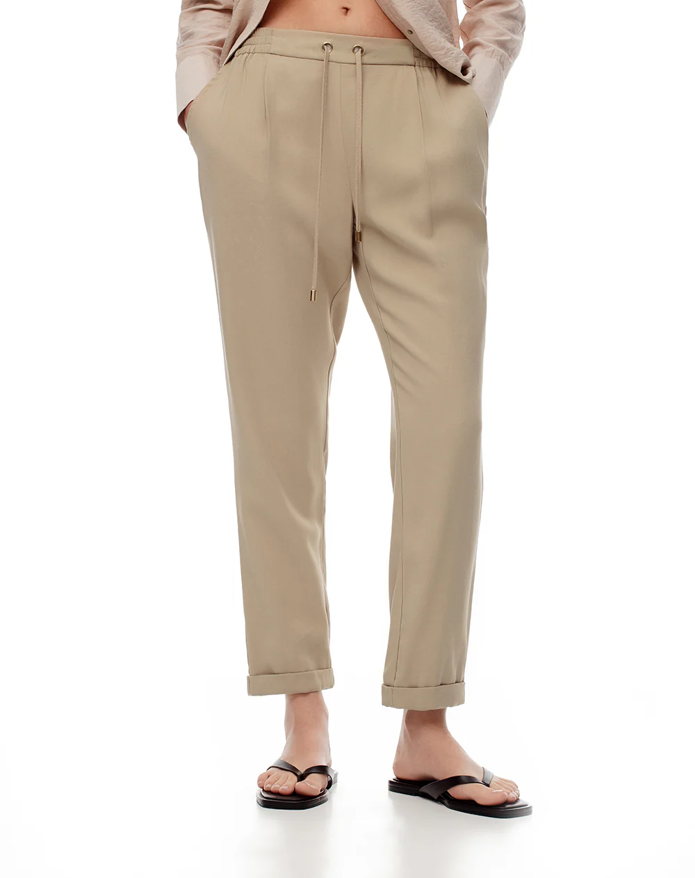 Pantalón recto tiro alto caqui mujer - Image 3