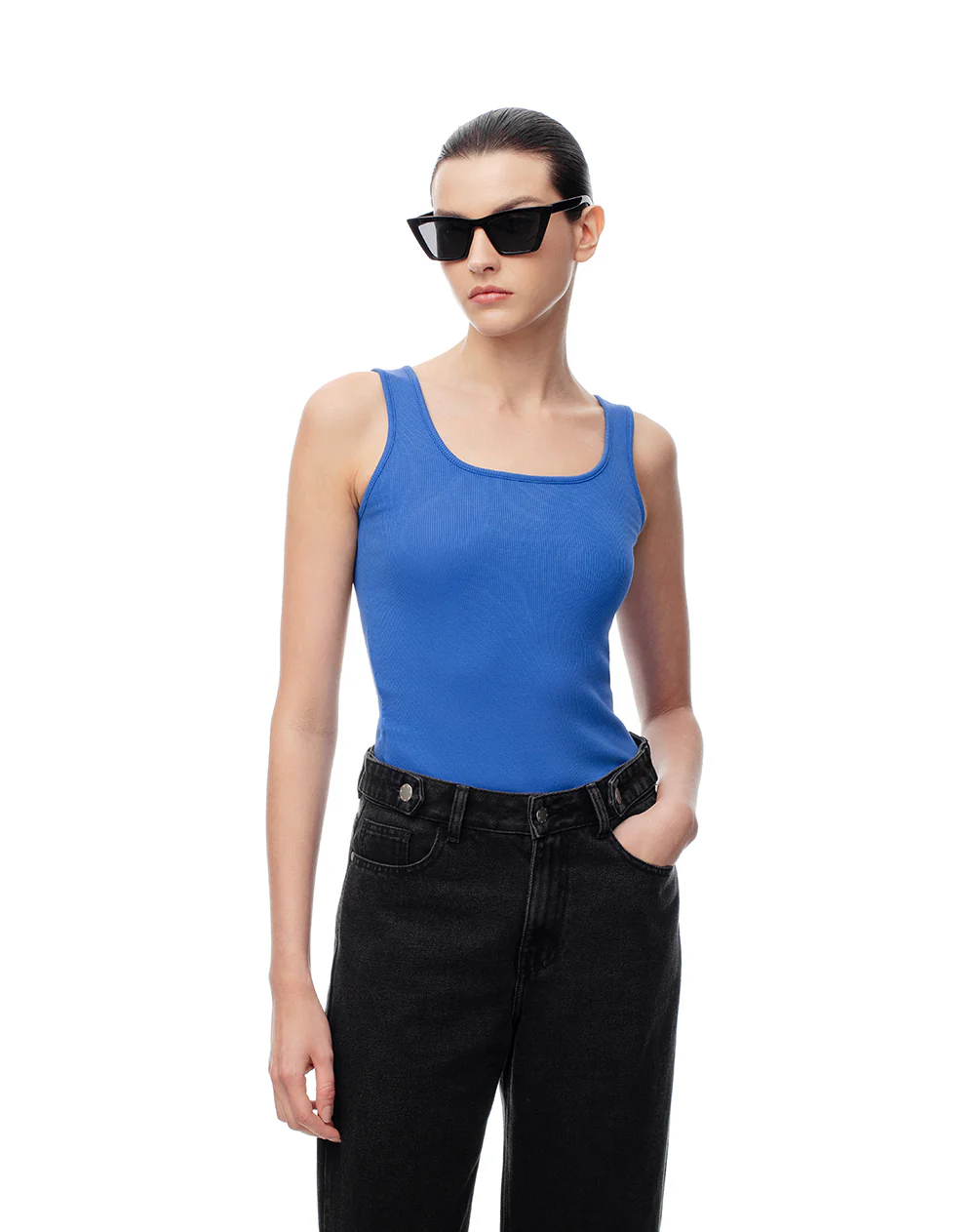 Camiseta manga sisa slim rib algodón azul mujer - Image 5