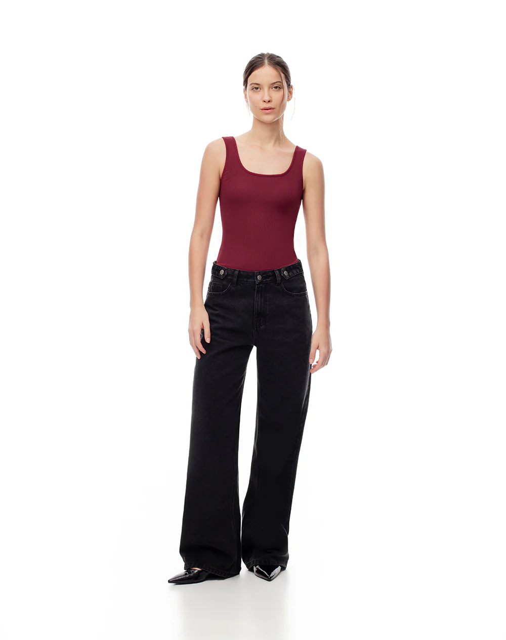 Camiseta manga sisa slim rib algodón vinotinto mujer - Image 4