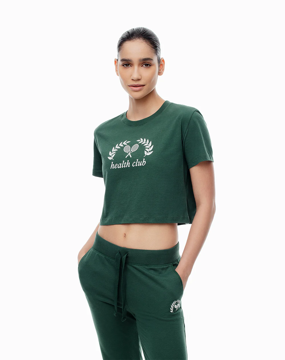 Camiseta crop regular algodón verde mujer - Image 3