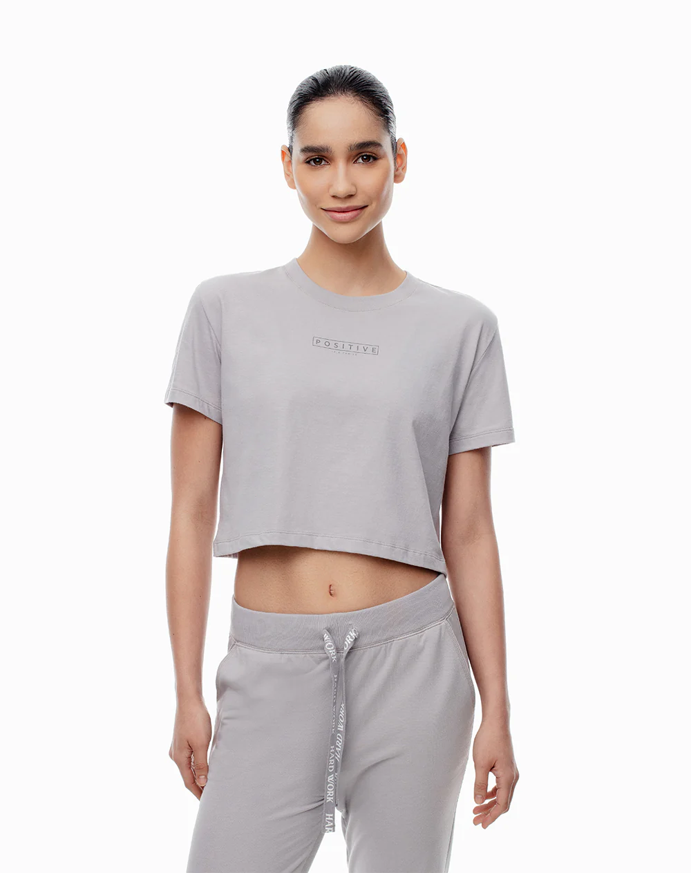 Camiseta crop regular algodón gris mujer - Image 3