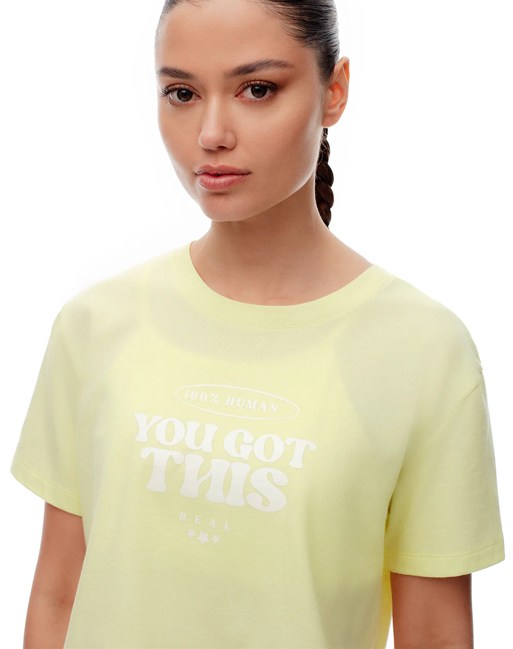 Camiseta crop regular algodón amarilla mujer - Image 4