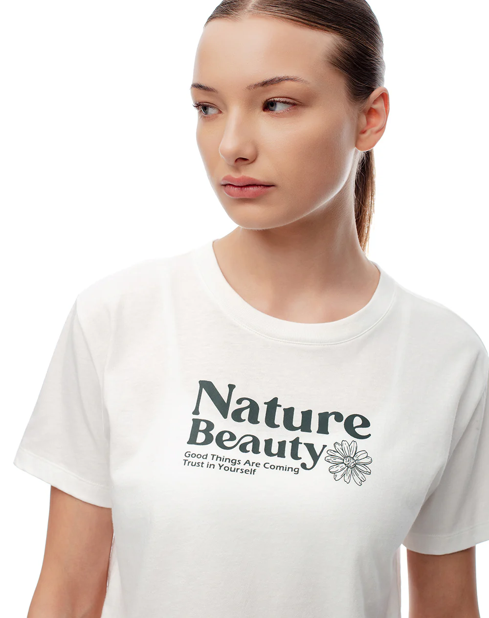 Camiseta crop regular algodón blanca mujer - Image 3