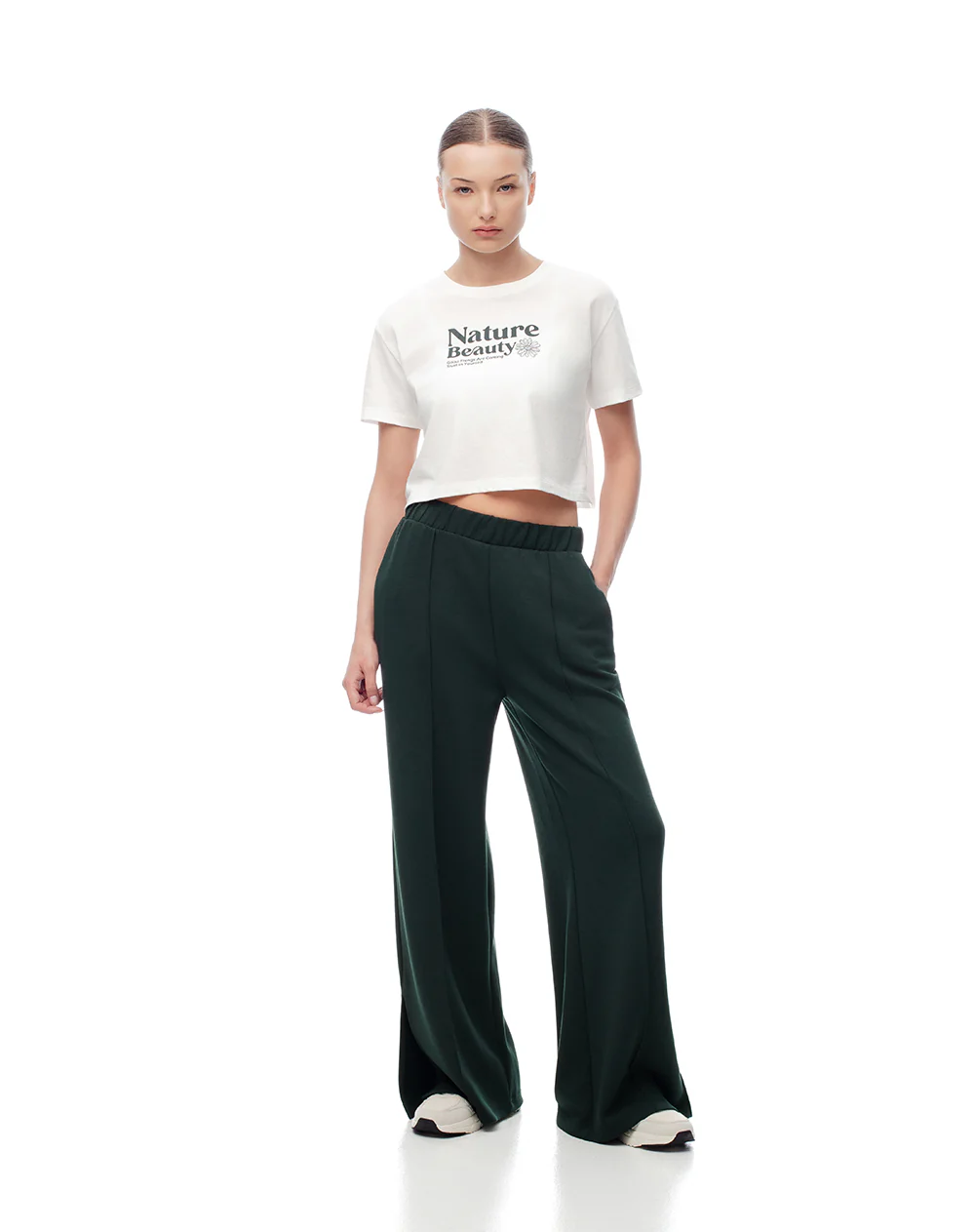 Camiseta crop regular algodón blanca mujer - Image 4