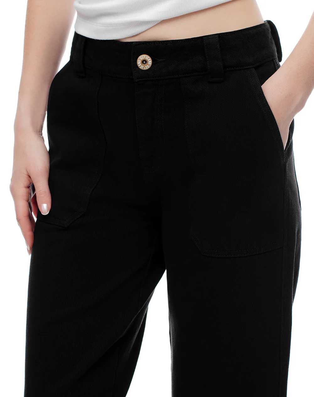 Jean culotte tiro medio negro mujer - Image 5
