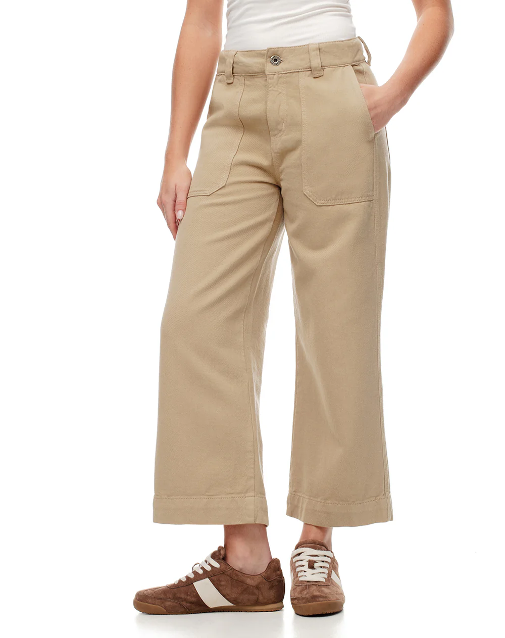 Jean culotte tiro medio caqui mujer - Image 5
