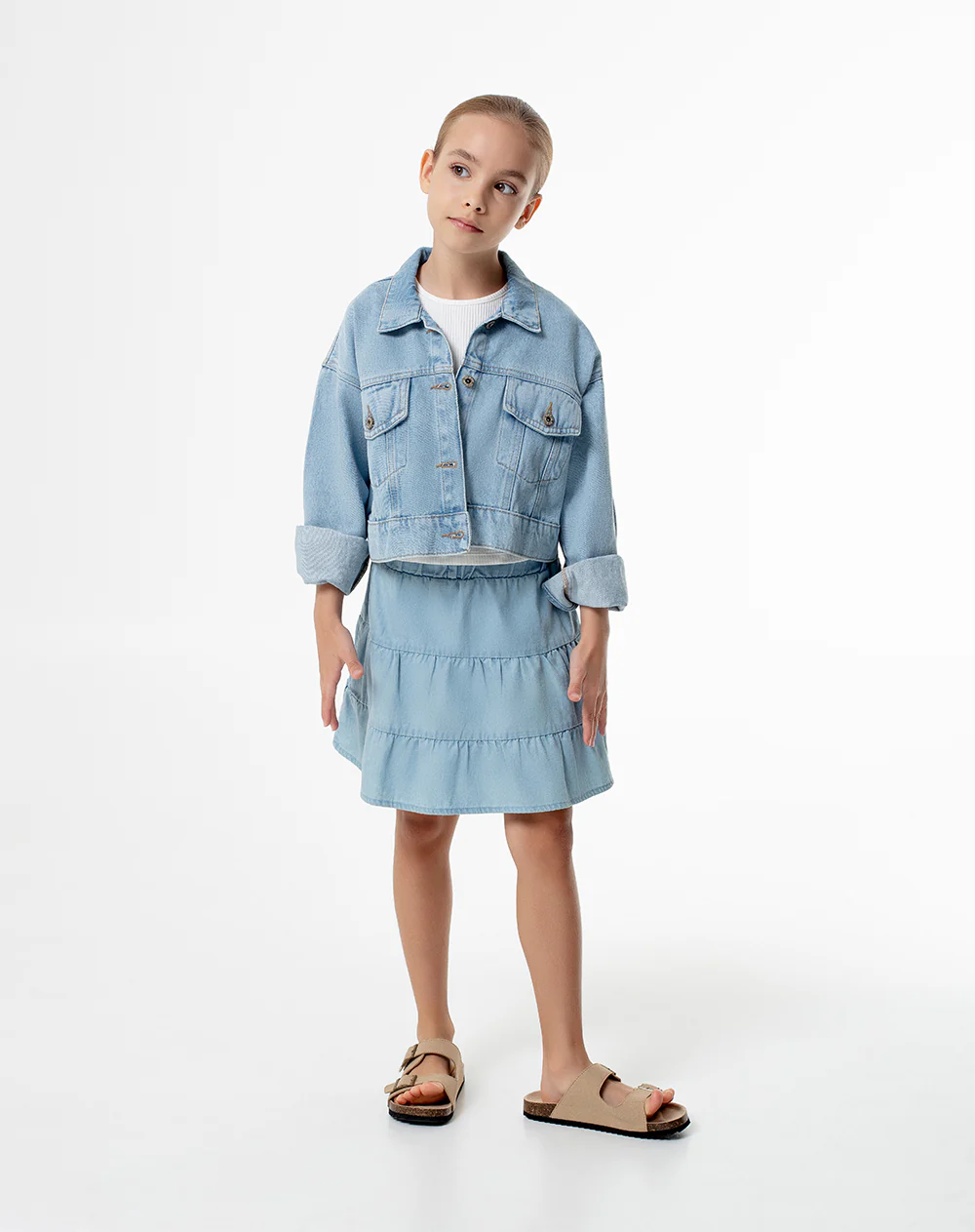 Falda capas denim índigo claro niña - Image 4