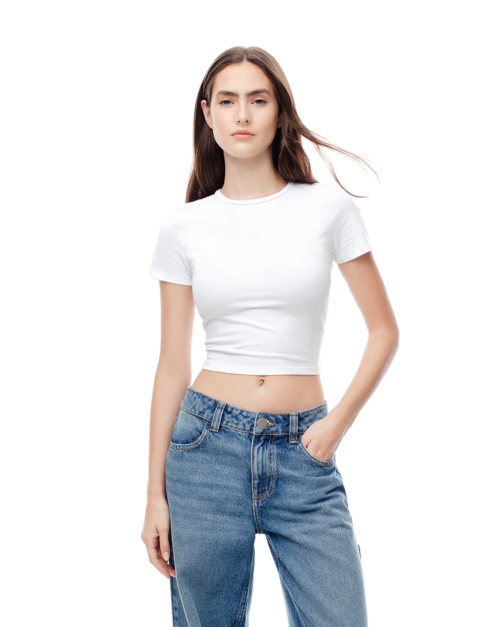 Camiseta crop slim algodón blanca mujer - Image 4