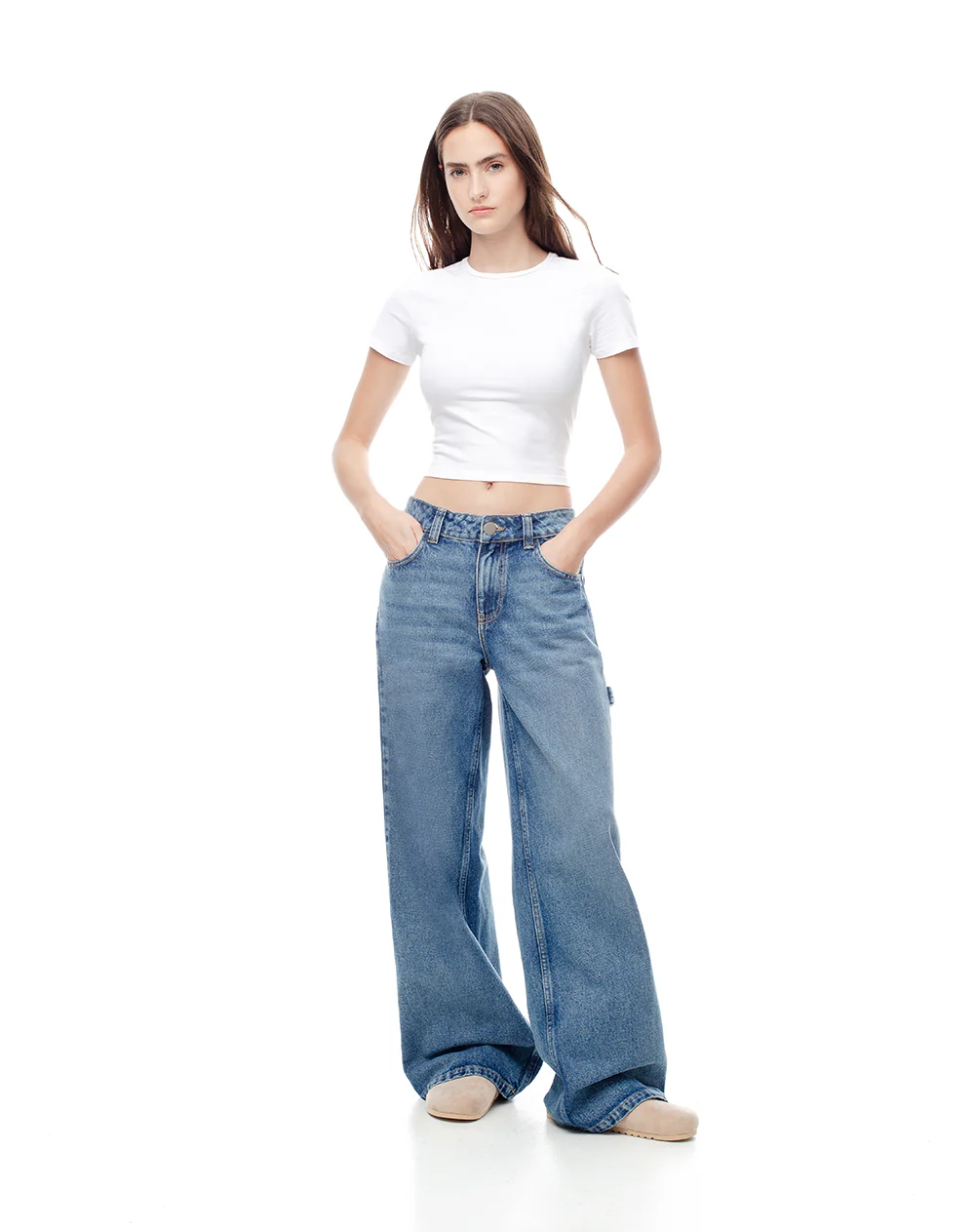 Camiseta crop slim algodón blanca mujer - Image 5