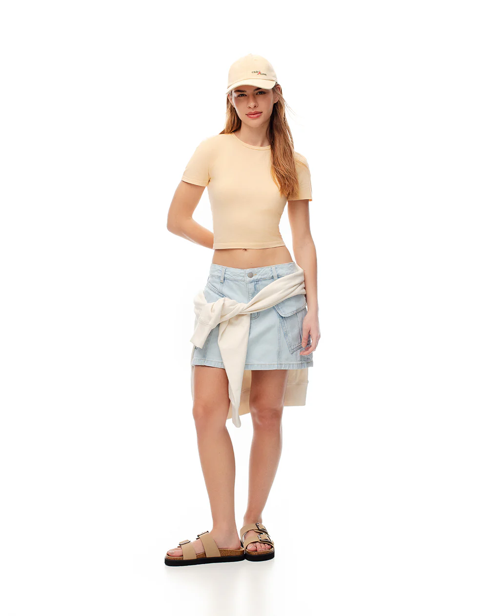 Camiseta crop slim algodón amarilla mujer - Image 3