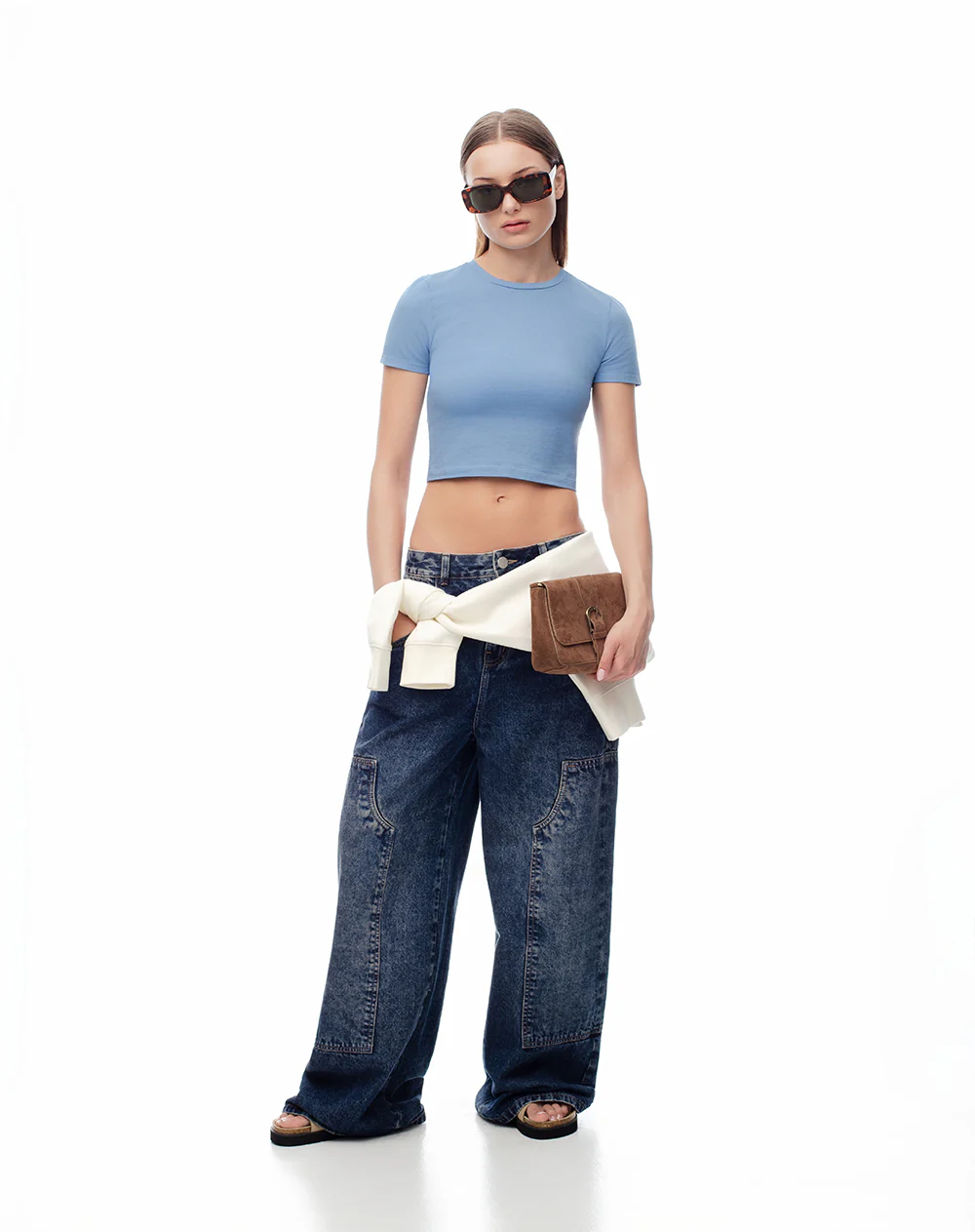 Camiseta crop slim algodón azul mujer - Image 4