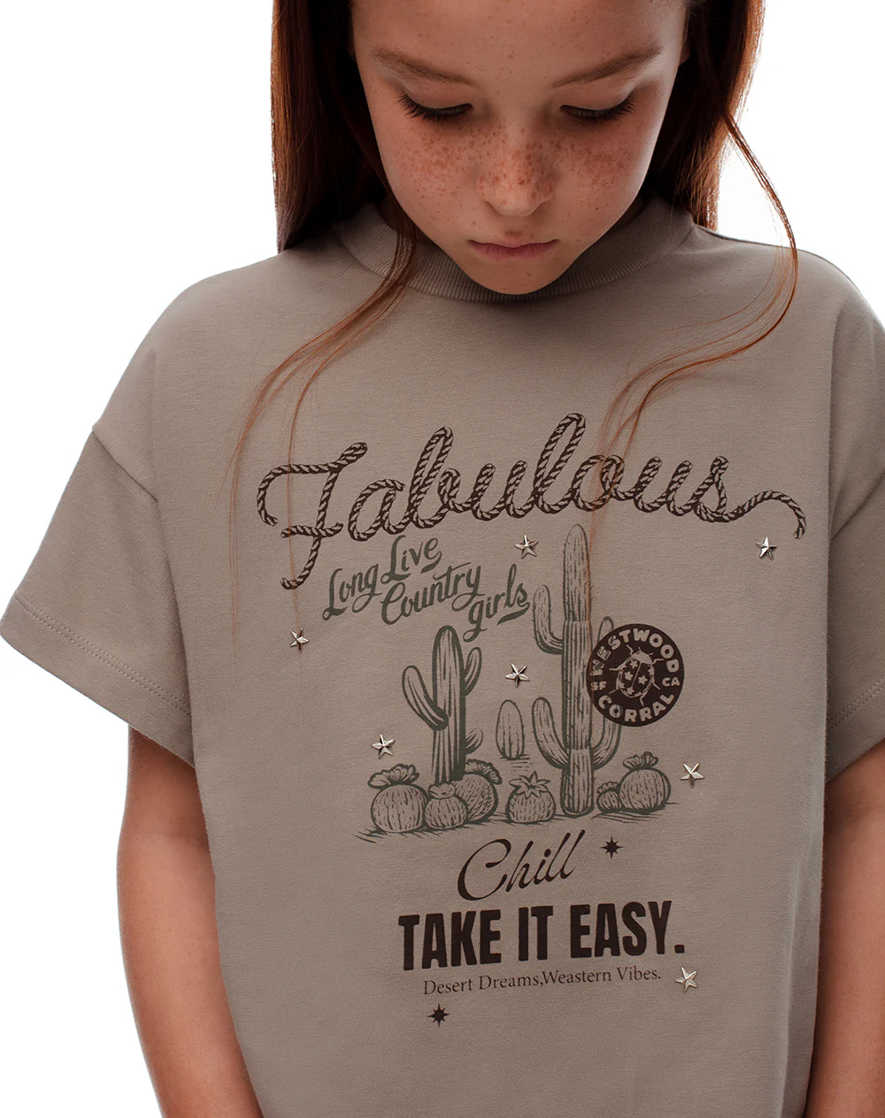Camiseta regular algodón taupe estampada niña - Image 4