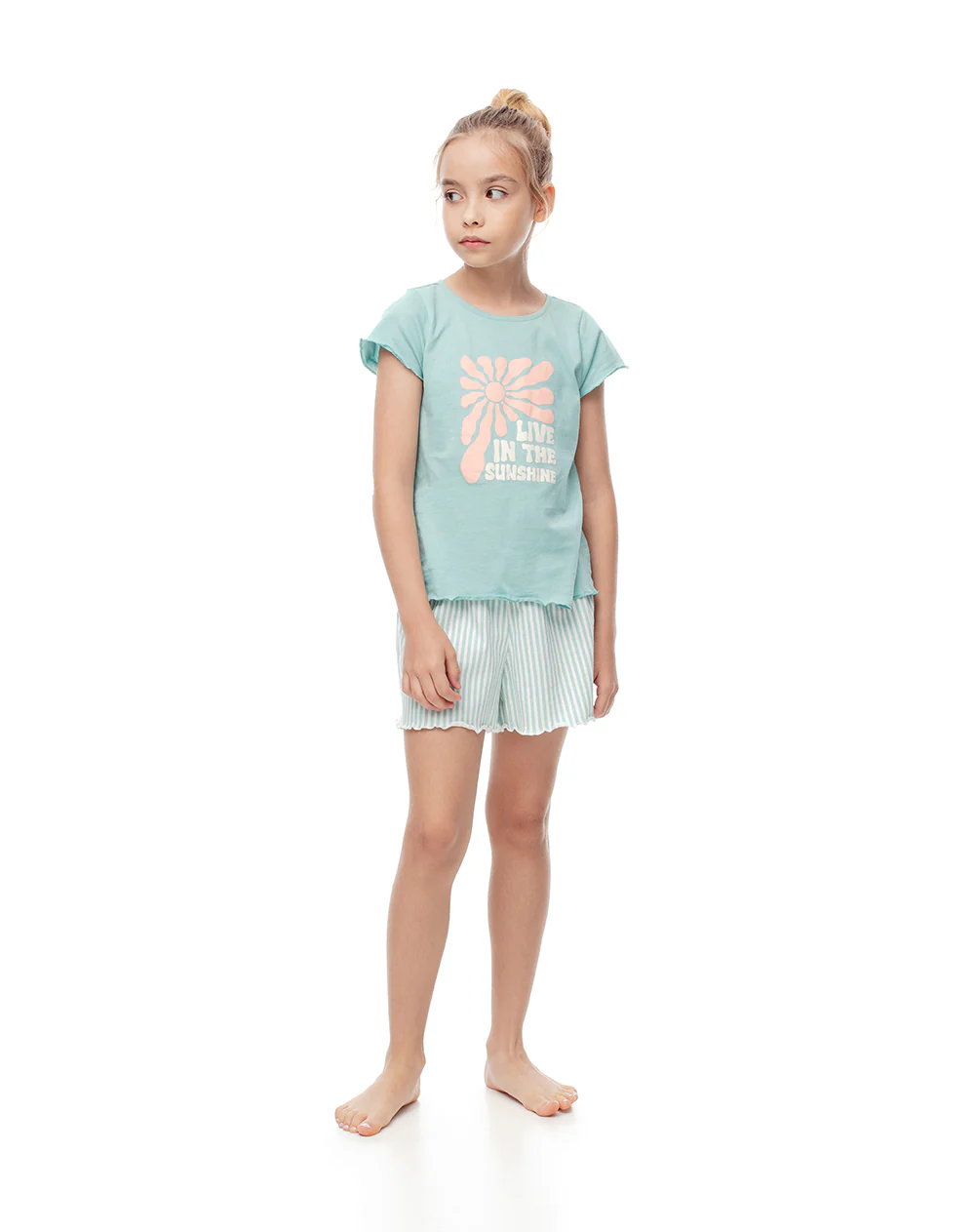Camiseta + short de pijana niña algodón verde - Image 5