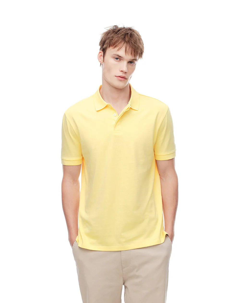 Polo slim algodón amarilla hombre