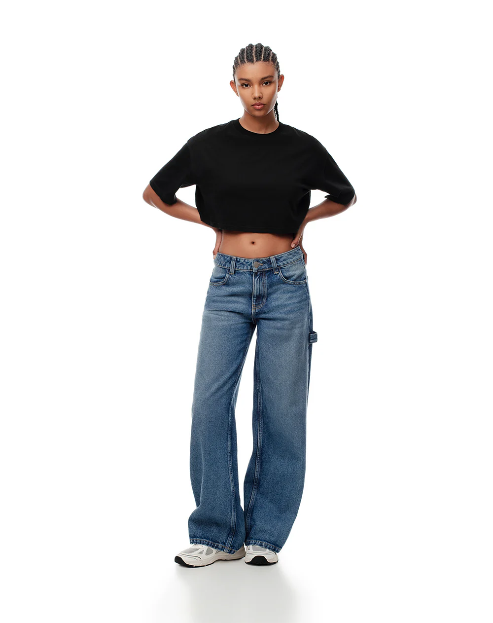 Camiseta crop regular algodón negra mujer - Image 4