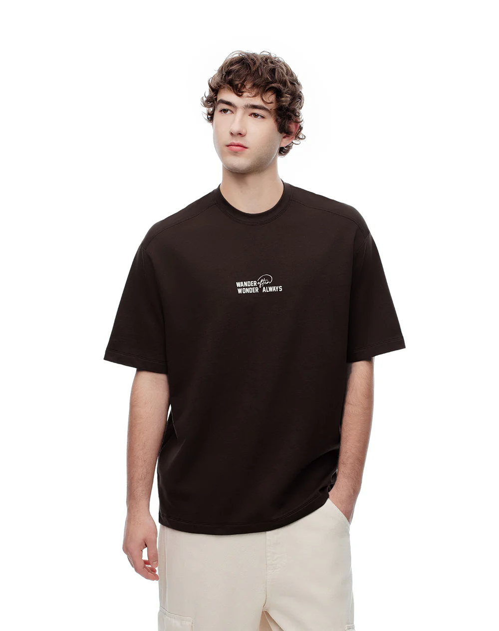 Camiseta oversize algodón chocolate estampada hombre