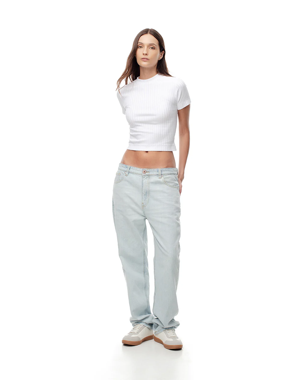 Camiseta crop slim algodón blanca mujer - Image 3