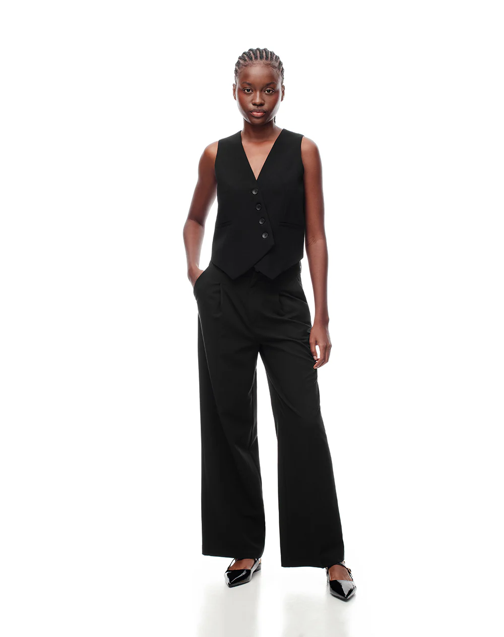 Pantalón wide leg tiro alto negro mujer - Image 4
