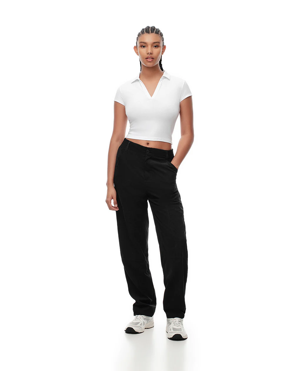 Pantalón recto tiro medio negro mujer