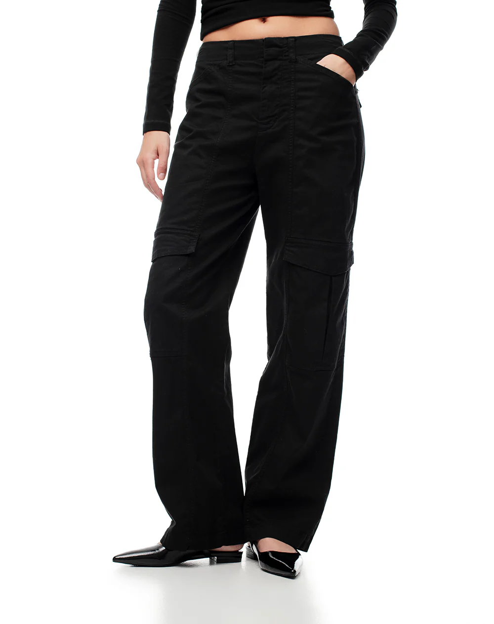 Pantalón cargo tiro medio algodón negro mujer - Image 4