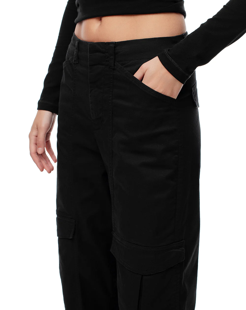 Pantalón cargo tiro medio algodón negro mujer - Image 6