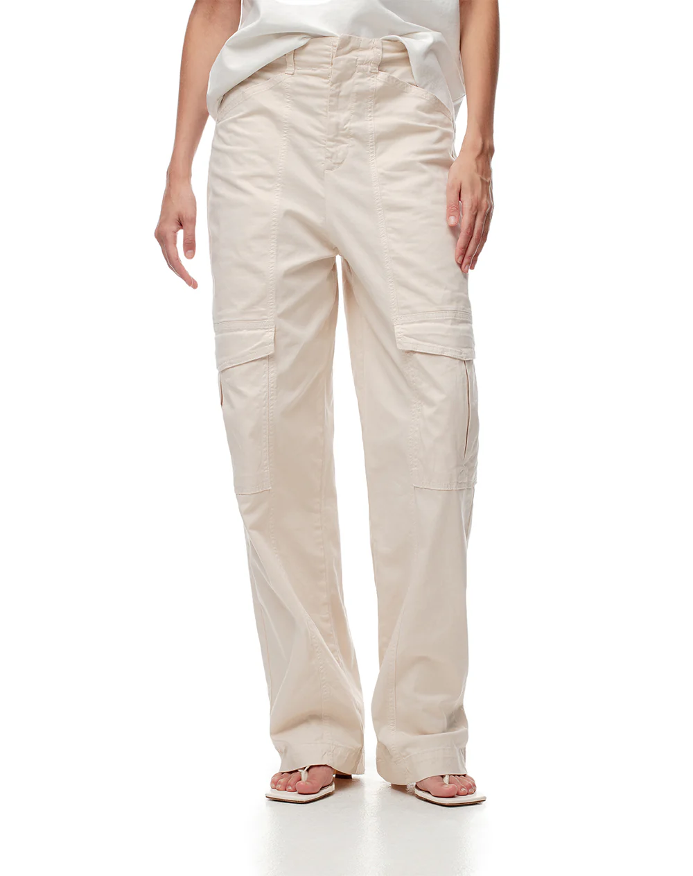 Pantalón cargo tiro medio algodón arena mujer - Image 6