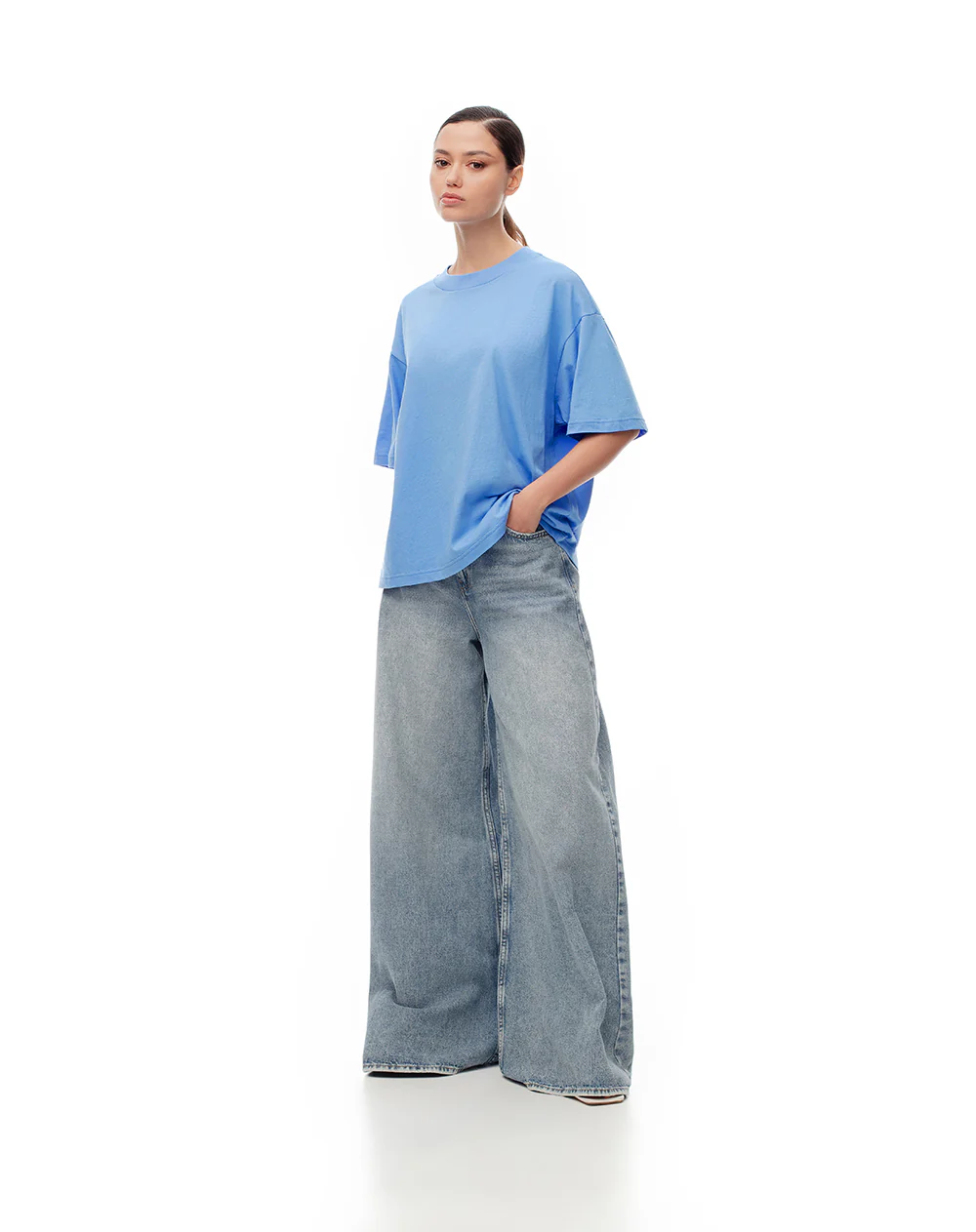 Camiseta oversize algodón azul mujer - Image 5