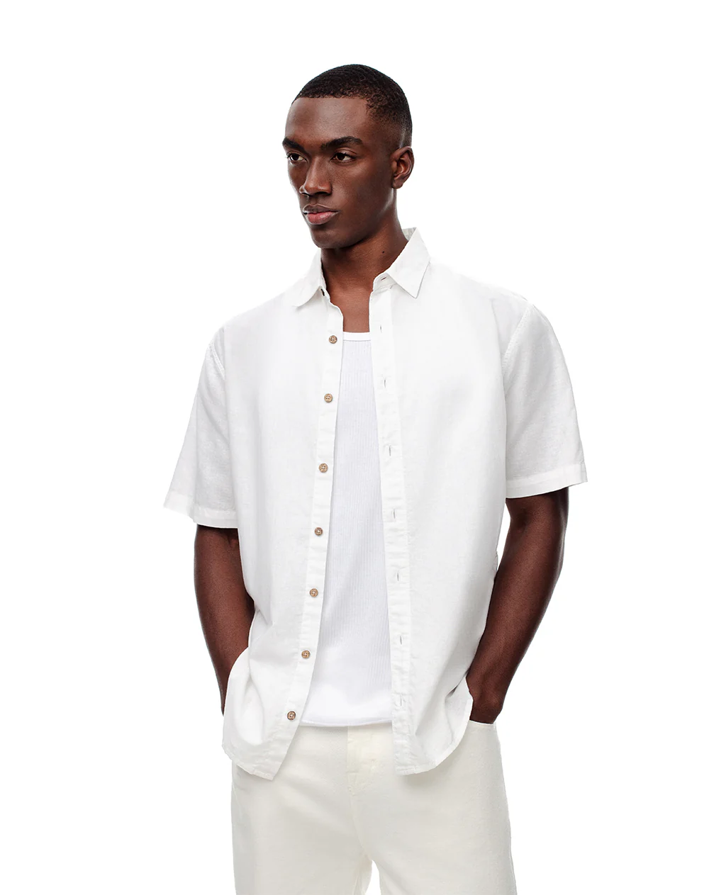 Camisa manga corta regular lino blanca hombre - Image 4