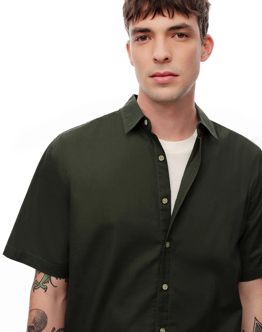 Camisa manga corta regular lino verde hombre - Image 4