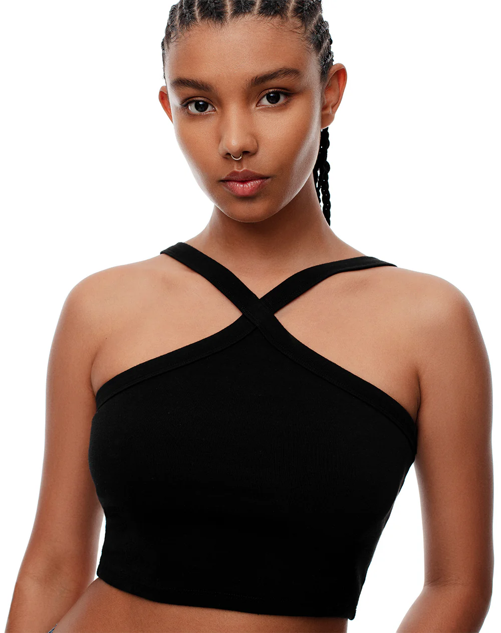 Crop top slim rib algodón negro mujer - Image 3