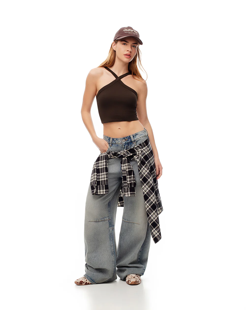 Crop top slim rib algodón chocolate mujer - Image 3