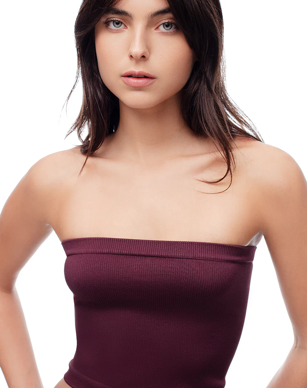 Crop top slim strapless seamless vinotinto mujer - Image 3