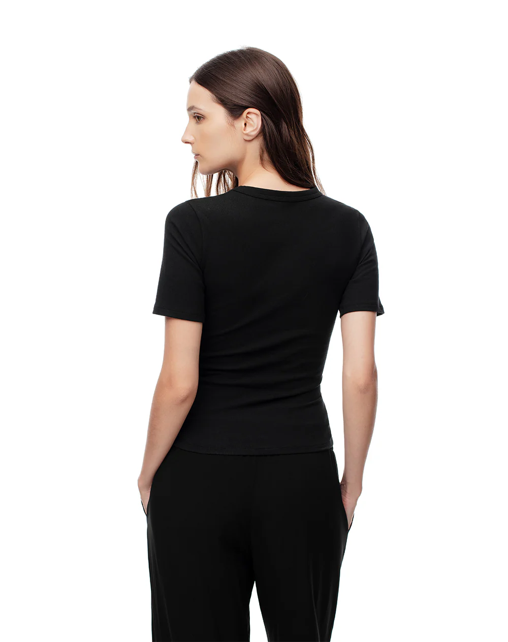 Camiseta slim rib algodón negra mujer - Image 2