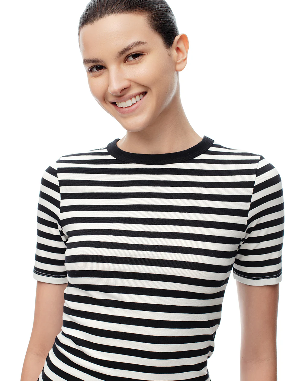 Camiseta slim rib algodón rayas mujer - Image 3