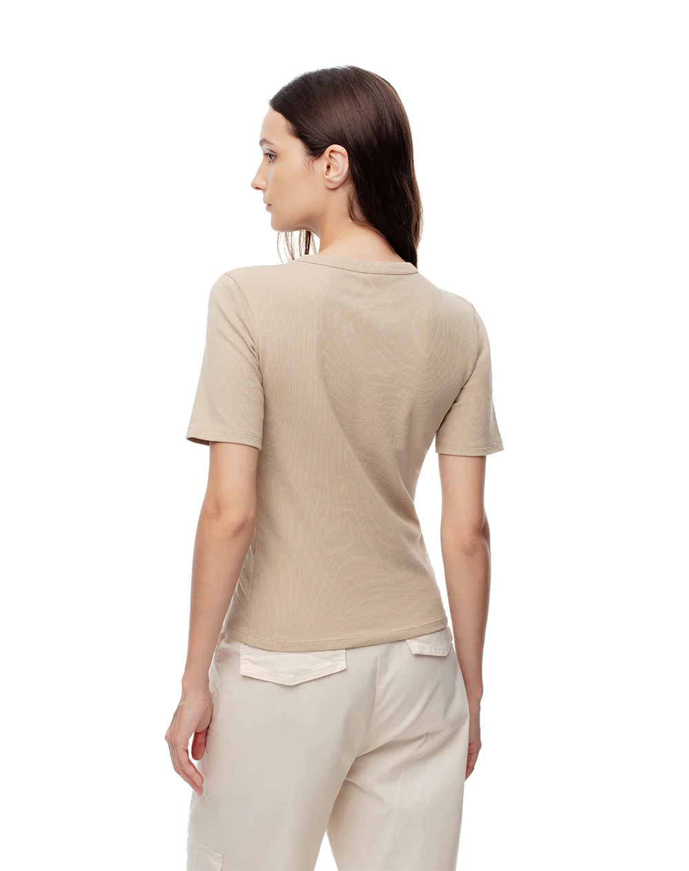 Camiseta slim rib algodón caqui mujer - Image 2