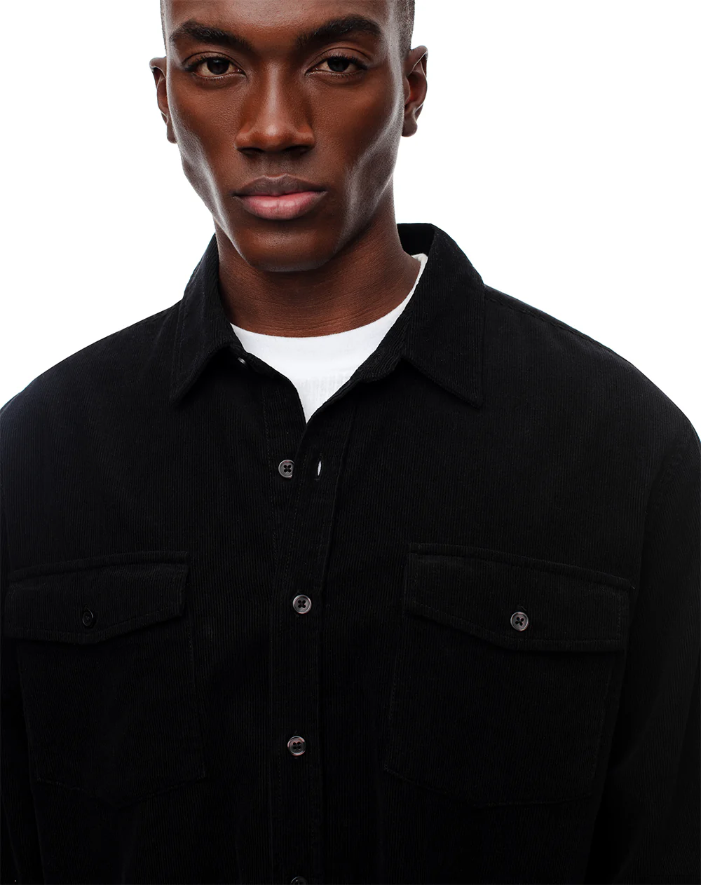 Camisa manga larga regular corduroy algodón negra hombre - Image 3