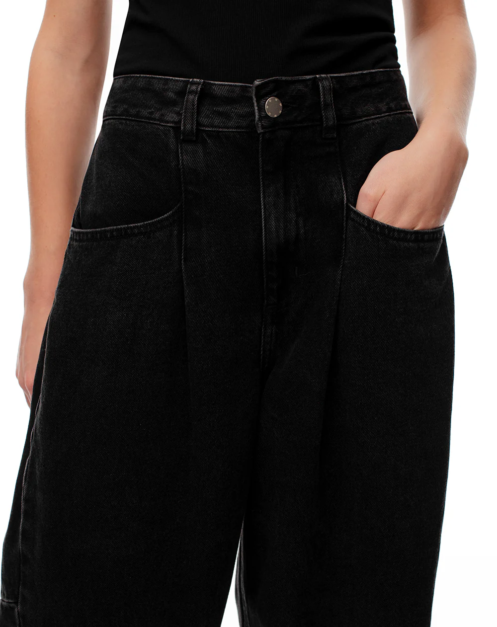 Jean baggy tiro medio negro mujer - Image 3