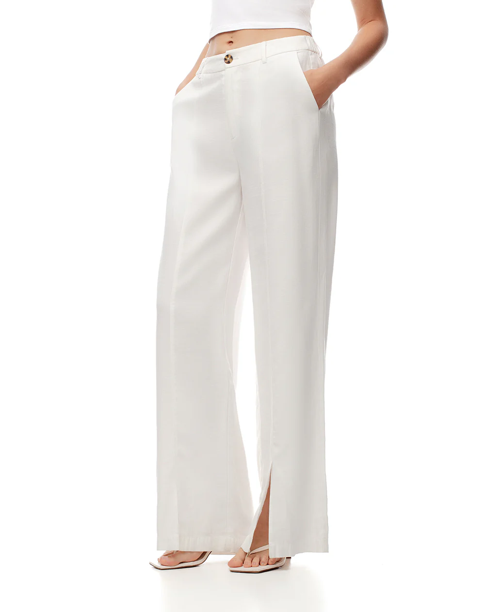 Pantalón wide leg tiro alto blabco mujer - Image 4