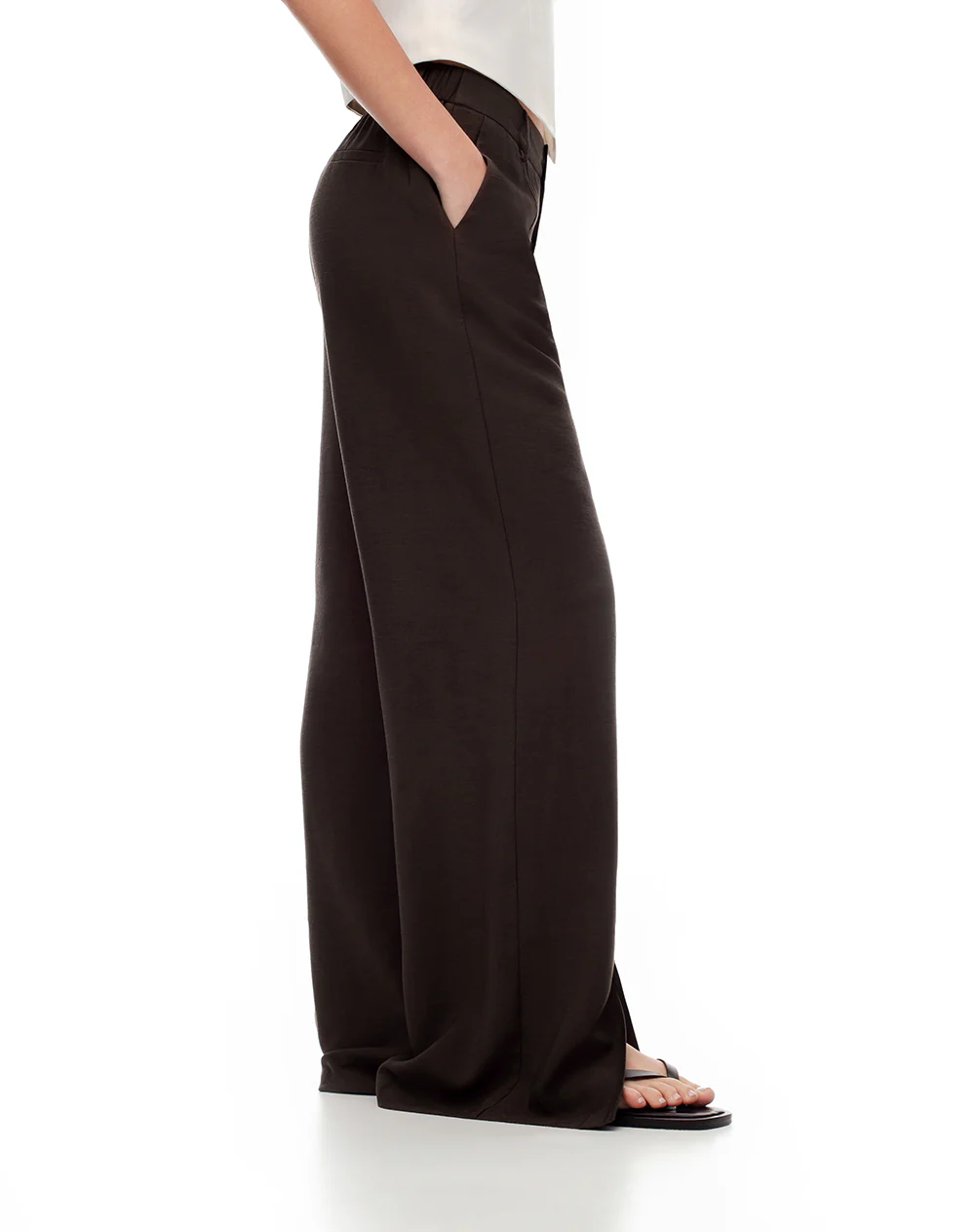 Pantalón wide leg tiro alto chocolate mujer - Image 4