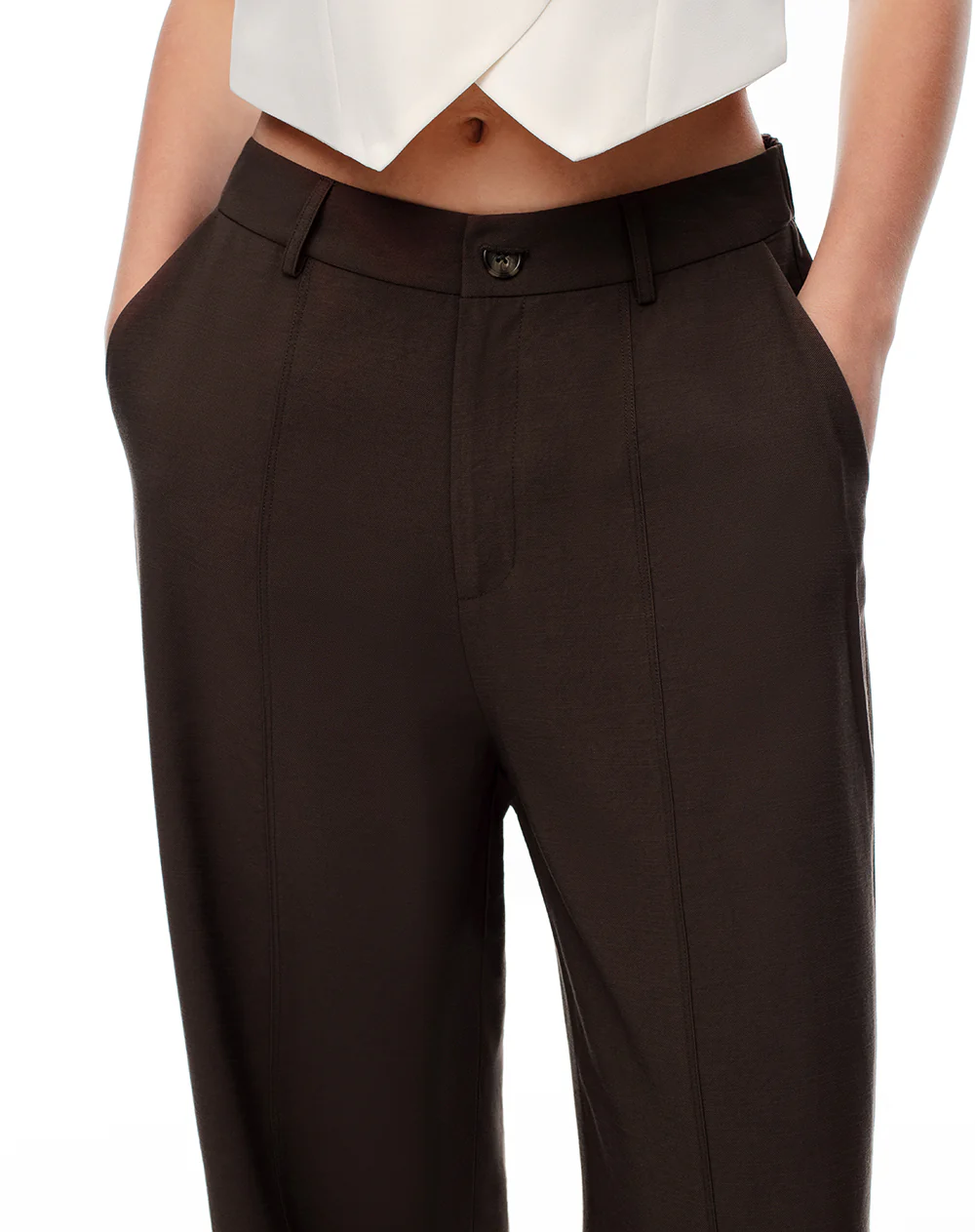 Pantalón wide leg tiro alto chocolate mujer - Image 5