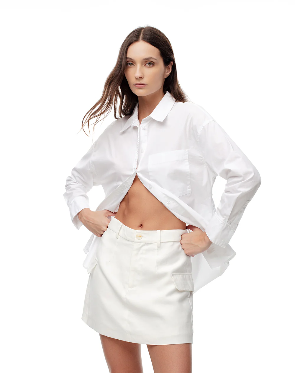 Falda short tiro alto blanca mujer