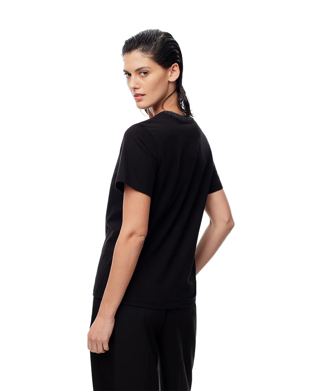 Camiseta regular algodón negra mujer - Image 2