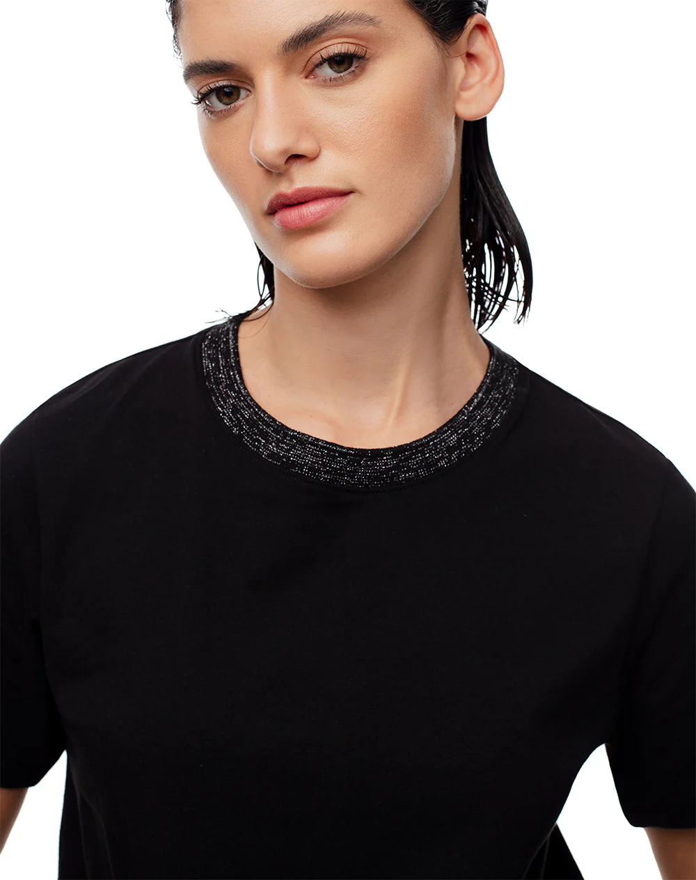 Camiseta regular algodón negra mujer - Image 3