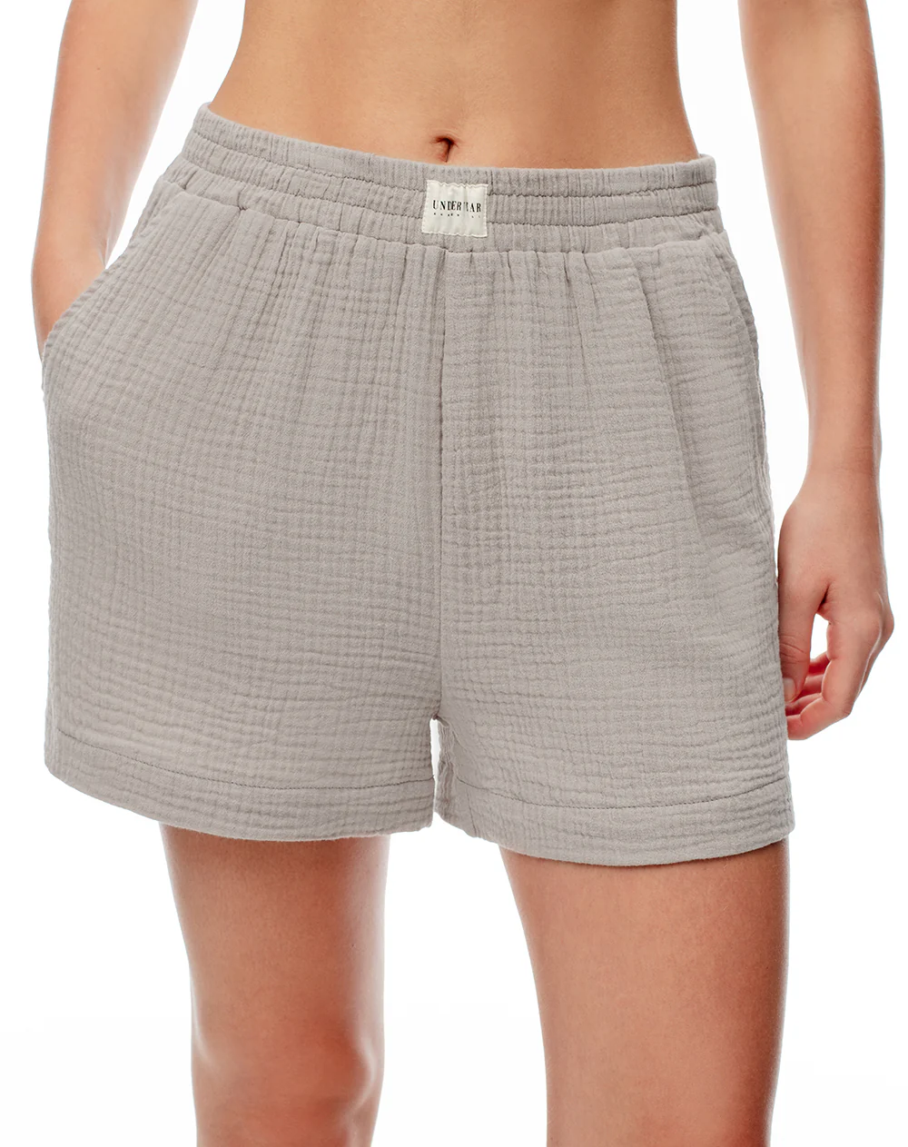 Short relax tiro alto texturizado taupe mujer - Image 3
