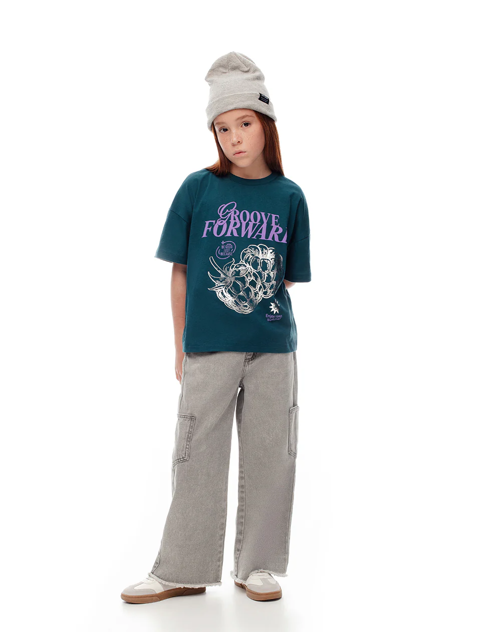 Camiseta oversize algodón verde estampada niña - Image 3