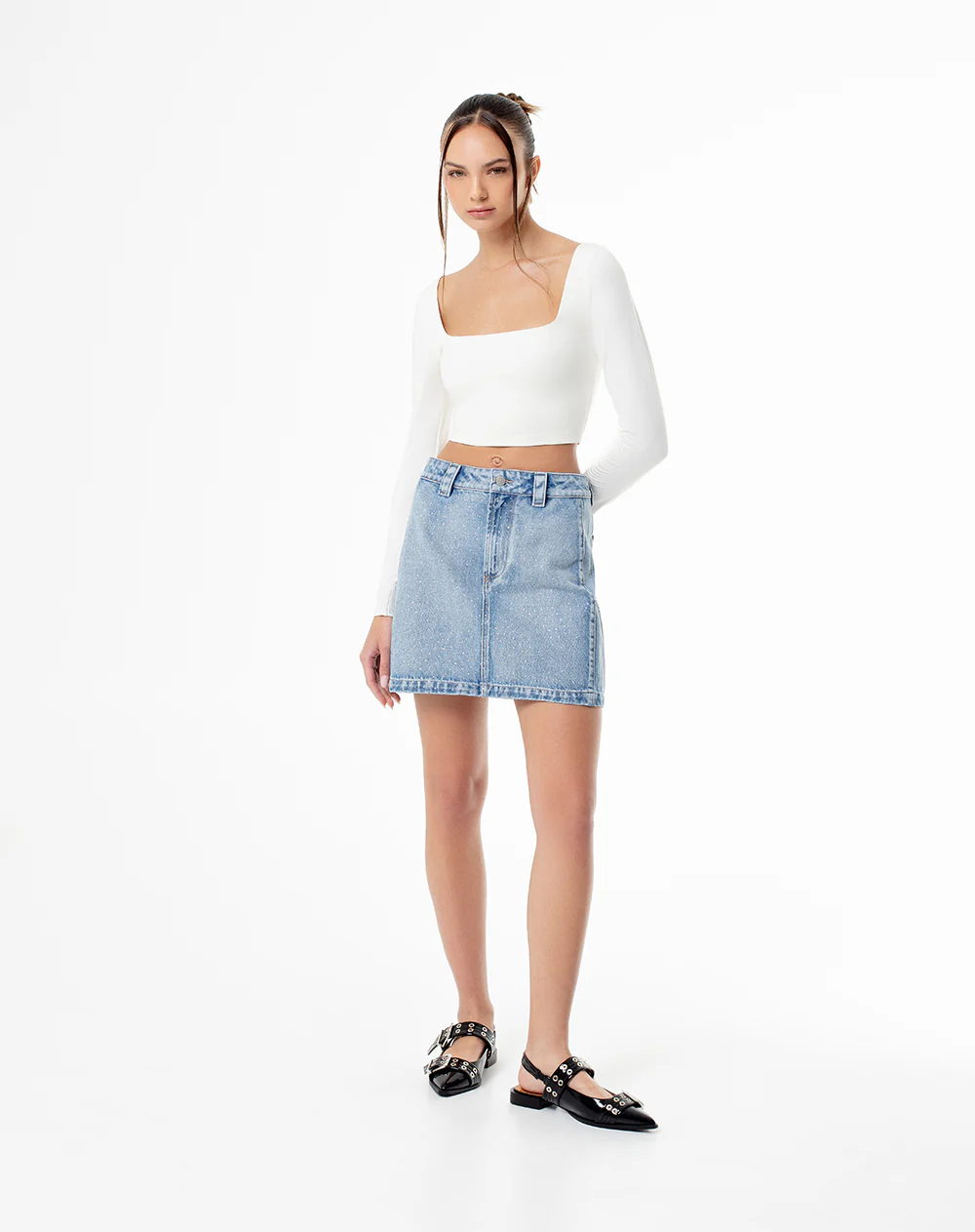 Falda tiro alto denim índigo medio mujer - Image 6